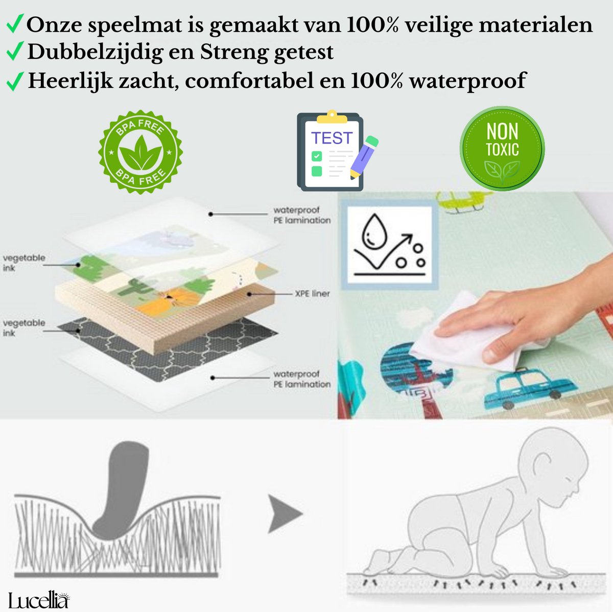 Lucellia® Grondbox Baby – Speelbox met Mat & Ballen – Meerdere maten & kleuren