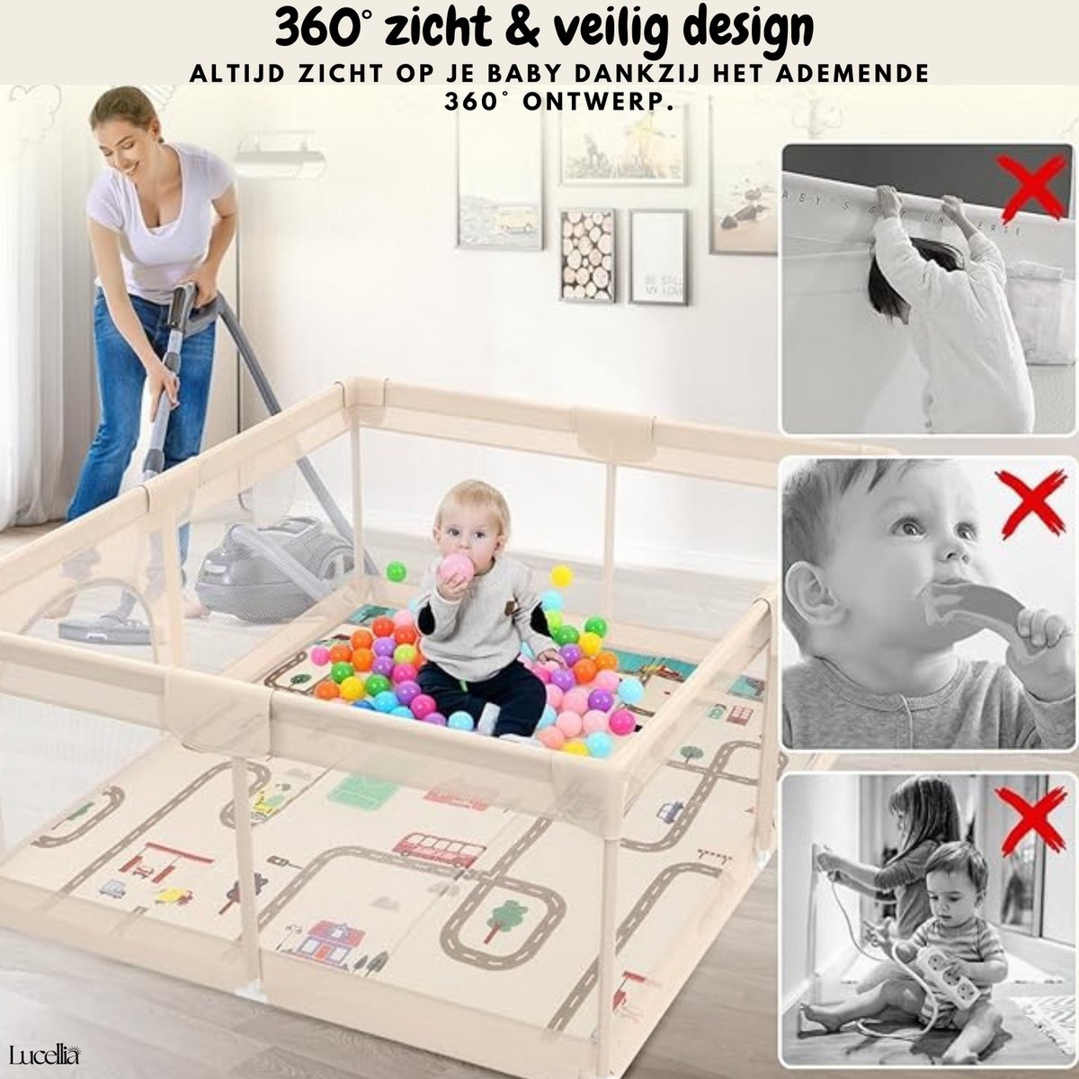 Lucellia® Grondbox Baby – Speelbox met Mat & Ballen – Meerdere maten & kleuren