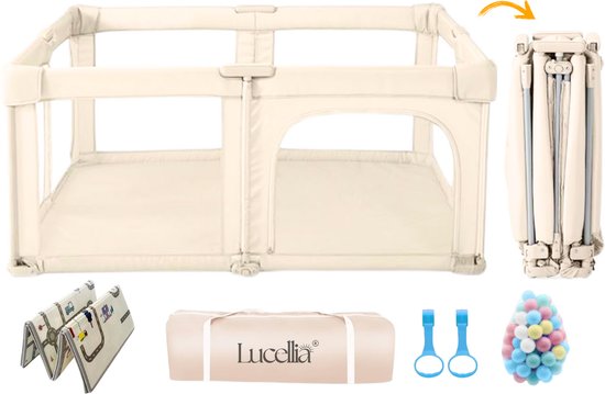 Lucellia® Inklapbare Grondbox Baby 130×130 cm – Met Speelmat & Ballen – Meerdere Kleuren