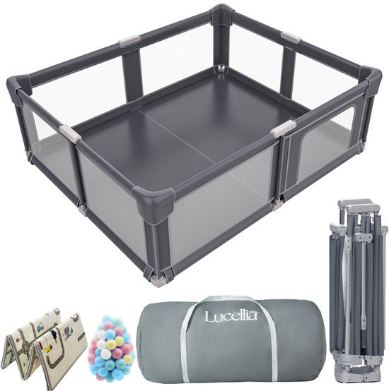 Lucellia® Inklapbare Grondbox Baby 130×130 cm – Met Speelmat & Ballen – Meerdere Kleuren