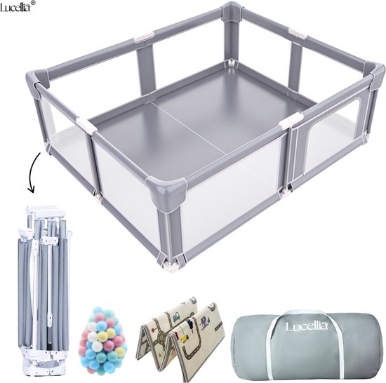 Lucellia® Inklapbare Grondbox Baby 130×130 cm – Met Speelmat & Ballen – Meerdere Kleuren