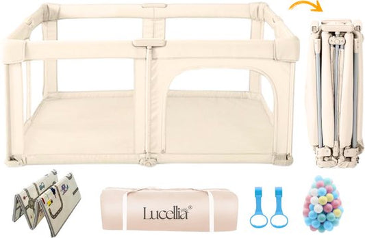 Lucellia® Inklapbare Grondbox 130×130 cm – Met Speelmat & Ballen – Meerdere Kleuren